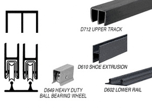 CRL Flat Black Track Assembly with Plastic Upper and Aluminum Lower Track with Steel Wheels