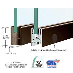 CRL Black Bronze Anodized 1/2" Glass Low Profile Square Door Rail With Lock - 8" Patch