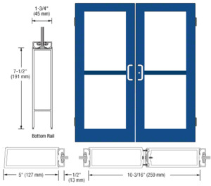 CRL-U.S. Aluminum Custom KYNAR® Paint Custom Size Pair Series 550 Wide Stile Butt Hinge Entrance Door With Panics for Surface Mount Door Closers