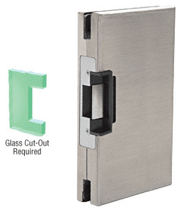 CRL Brushed Stainless 6" x 10" RH/LHR Custom Center Lock Glass Keeper with Deadlatch Electric Strike