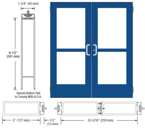 CRL-U.S. Aluminum Custom KYNAR® Paint Custom Size Pair Series 550 Wide Stile Butt Hinge Entrance Door With Panics for Surface Mount Door Closers