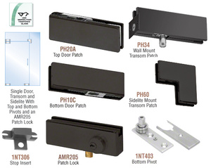 CRL Matte Black North American Patch Door Kit for Use With Fixed Transom and One Sidelite - Without Lock