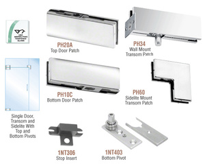 CRL Polished Stainless North American Patch Door Kit for Use With Fixed Transom and One Sidelite - Without Lock