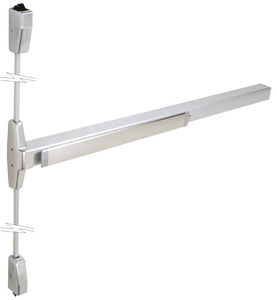 Von Duprin® Surface Mounted Vertical Rod Panic Exit Device with Smooth Case Satin Chrome Finish 48” x 84” Exit Only