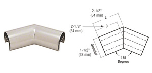 CRL 316 Polished Stainless Steel 1-1/2" Diameter Roll Form 135 Degree Horizontal Corner
