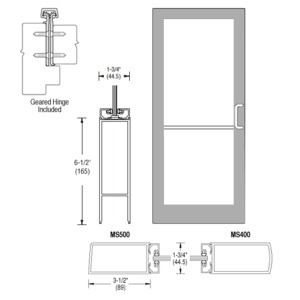 CRL-U.S. Aluminum Clear Anodized 400 Series Medium Stile Inactive Leaf of Pair 3'0 x 7'0 Offset Hung with Geared Hinged Complete Door for 1" Glass with Standard MS Lock and Bottom Rail