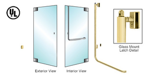 CRL-Blumcraft® Satin Brass Left Hand Reverse Glass Mount Retainer Plate "Z" Exterior, Top Securing Panic Handle