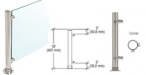 CRL Brushed Stainless 18" High 1-1/2" Round PP45 Contemporary Series Straight Front Counter/Partition Corner Post