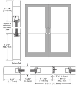 CRL-U.S. Aluminum Clear Anodized Class 1 IG500 Series Custom Pair StormFront™ Geared Hinged Entrance for Concealed Overhead Closer