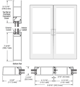 CRL-U.S. Aluminum White KYNAR® Paint IG600 Series Custom Pair StormFront™ Gear Hinged Entrance for Panic and Concealed Overhead Closer