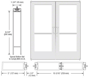 CRL-U.S. Aluminum White KYNAR® Paint Custom Pair Series 550 Wide Stile Offset Pivot Entrance Doors for Surface Mount Door Closers