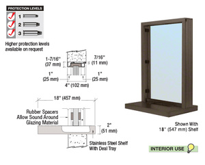 CRL Dark Bronze Aluminum Narrow Inset Frame Interior Glazed Exchange Window with 18" Shelf and Deal Tray
