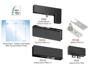 CRL Matte Black European Patch Door Kit for Double Doors for Use with Fixed Transom and Two Sidelites - With Lock