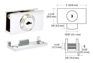 CRL Chrome Cam Lock with Stop Plate for 1/4" or 3/8" Glass - Randomly Keyed