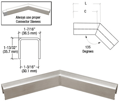 CRL 316 Brushed Stainless L10 Series U-Channel 135 Degree Horizontal Corner for 21.52 mm Laminated Glass Cap Railing