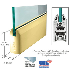 CRL Polished Brass 3/8" Glass 4" Tapered Door Rail Without Lock - 35-3/4" Length