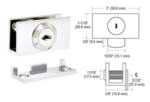 CRL Chrome Cam Lock with Stop Plate for 1/4" or 3/8" Glass - Keyed Alike