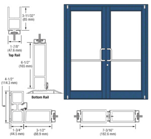 CRL-U.S. Aluminum Custom KYNAR® Paint Custom Pair Series 800 Durafront Medium Stile Offset Pivot Entrance Doors for Surface Mount Door Closers