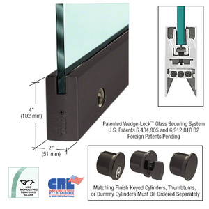 CRL Black Bronze 3/8" Glass 4" Square Door Rail With Lock - Custom Length