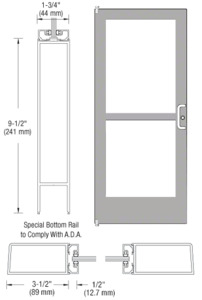 CRL-U.S. Aluminum Clear Anodized Custom Single Series 400 Medium Stile Offset Pivot Entrance Door With Rim Device for Surface Mount Door Closer