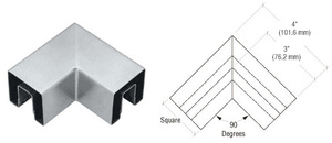 CRL Mill Aluminum Square 2" 90 Degree Horizontal Corner for 1/2" Square Glass Cap Railing