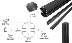 CRL Matte Black AWS 3" Diameter Round 180 Degree 48" End Post Kit