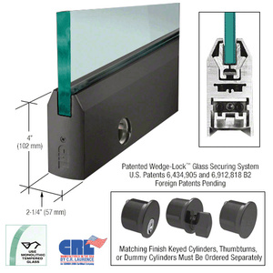 CRL Black Bronze Anodized 3/4" Glass 4" Tapered Door Rail With Lock - 35-3/4" Length