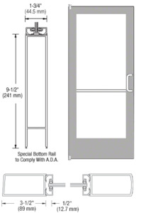 CRL-U.S. Aluminum Clear Anodized 400 Series Medium Stile Inactive Leaf of Pair 3'0 x 7'0 Offset Hung with Pivots for Surf Mount Closer Complete Door Std. Lock and 9-1/2" Bottom Rail