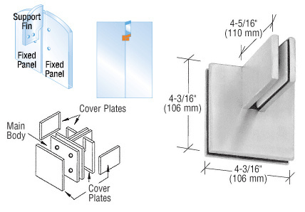 CRL Brushed Stainless Patch Connector With Support Fin Bracket