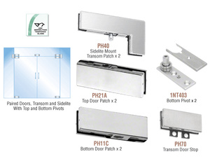 CRL Brushed Stainless European Patch Door Kit for Double Doors for Use with Fixed Transom and Two Sidelites - Without Lock