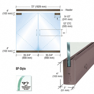 CRL Black/Bronze Anodized Dry Glazed Frameless Glass 6'-0" BP-Style Double Door Complete Entrance Kit - with Lock