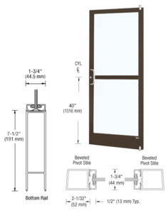 CRL-U.S. Aluminum Bronze Black Anodized Custom Single Series 250 Narrow Stile Offset Pivot Entrance Door With Panic for Surface Mount Door Closer