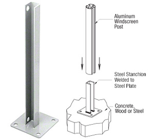 CRL Metallic Silver Steel Stanchion for 135 Degree Rectangular Center Posts