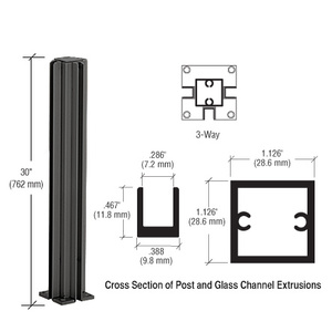 CRL Matte Black 30" 3-Way Design Series Partition Post