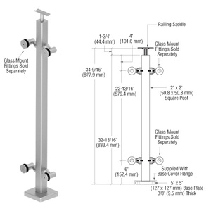 CRL 316 Brushed Stainless 36" P1 Series 180 Degree Center Post Railing Kit