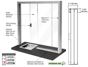 CRL Satin Anodized Bullet Resistant Level 3 Manual Sliding Service Window