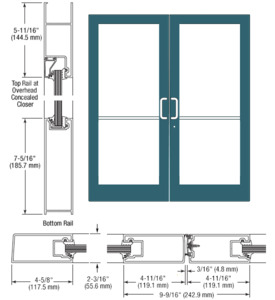 CRL-U.S. Aluminum Custom KYNAR® Paint IG500 Series Custom Pair StormFront™ Geared Hinged Entrance for Concealed Overhead Closer