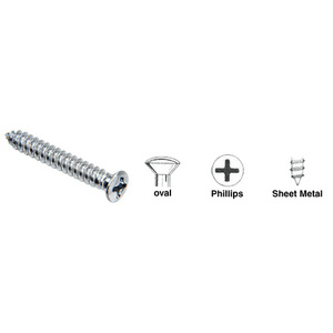 CRL Chrome 8 x 1-1/8" No. 6 Oval Head Phillips Tapping Auveco "Fix-Kit" Sheet Metal Screws
