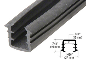 CRL Roll Form Cap Rail Black Rubber Insert for 1/2" and 5/8" Monolithic Glass and 9/16" (13.52 mm) Laminated Glass