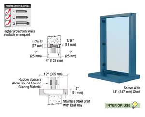 CRL Painted (Specify) Aluminum Narrow Inset Frame Interior Glazed Exchange Window with 12" Shelf and Deal Tray