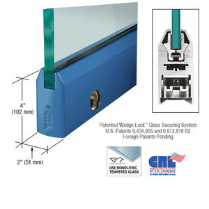 CRL Custom Color 3/8" Glass 4" Tapered Door Rail With Lock - Custom Length