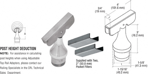 CRL 316 Brushed Stainless CRS Rail Adaptor with Adjustable Top