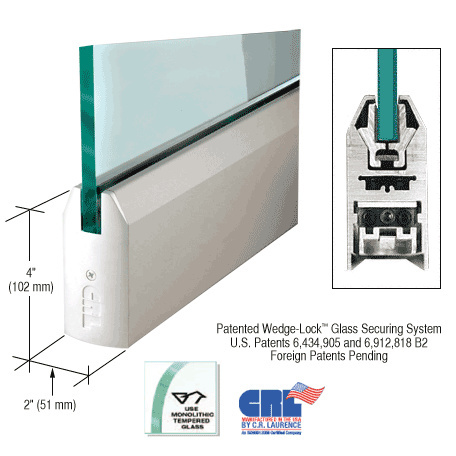 CRL Satin Anodized 3/8" Glass 4" Tapered Door Rail Without Lock - 35-3/4" Length