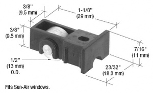 CRL 1/2" Flat Steel Sliding Window Roller with 23/32" Wide Housing for Sun-Air Windows