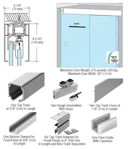 CRL70 Satin Anodized Series Single Sliding Door with Fixed Panel Ceiling Mount Kit