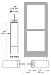 CRL-U.S. Aluminum Clear Anodized Custom Single Series 400 Medium Stile Offset Pivot Entrance Door With Panic for Surface Mount Door Closer