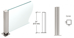 PP43 Plaza Series Post for 3/8" (10 mm) Glass, Brushed Stainless 24" High, 1-1/2" Square, Corner Post