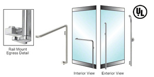 CRL-Blumcraft® Brushed Stainless Right Hand Reverse Rail Mount Keyed Access 'M' Exterior Bottom Securing Electronic Egress Control Handle