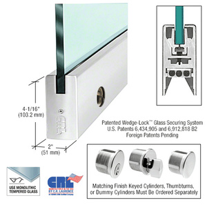 CRL Polished Stainless 1/2" Glass 4" Square Door Rail With Lock - 35-3/4" Length