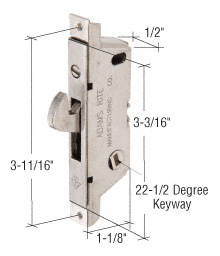 CRL 1/2" Wide Square End Face Plate Mortise Lock with 3-11/16" Screw Holes for Adams Rite® Doors and a 22-1/2 Degree Keyway